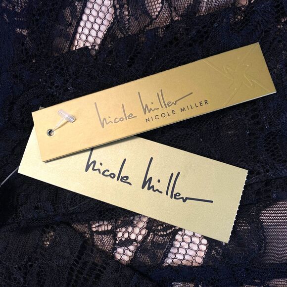 Nicole Miller Lace Sheath Dress Size M Black Beige Lining Stretch NWT CE 10053 - Picture 11 of 16